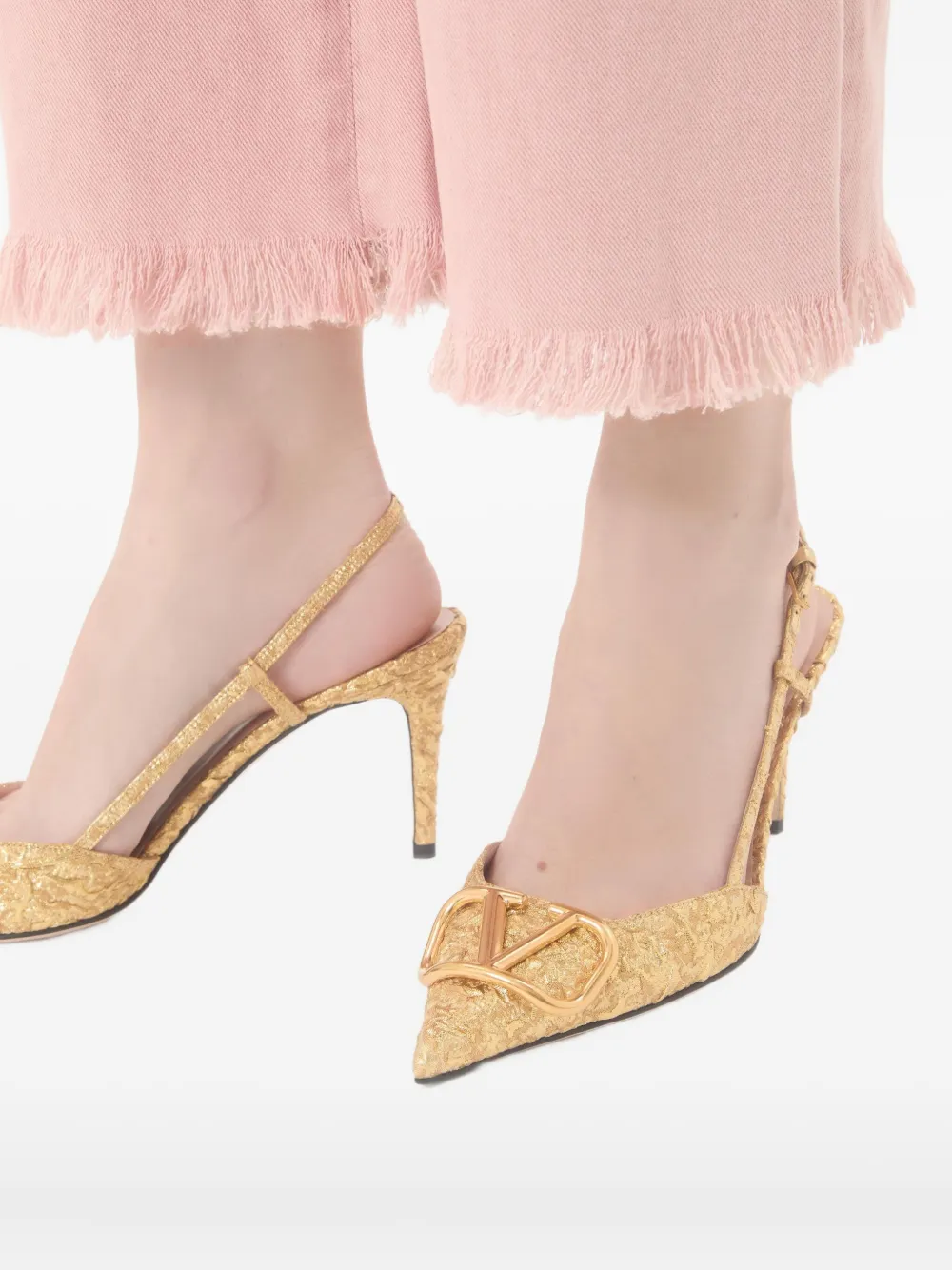 Valentino Garavani 80 mm VLogo Signature slingback pumps Goud