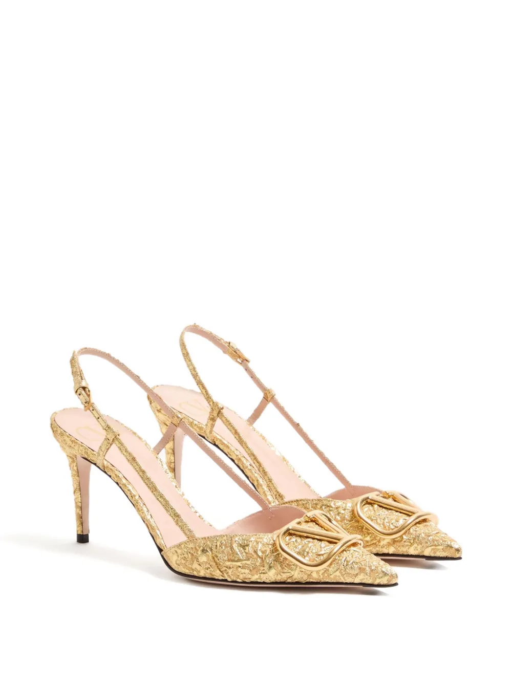VALENTINO ゴールドのロゴバックルが特徴のスリングバックパンプス。 Valentino Garavani Vロゴ シグネチャー スリングバック パンプス