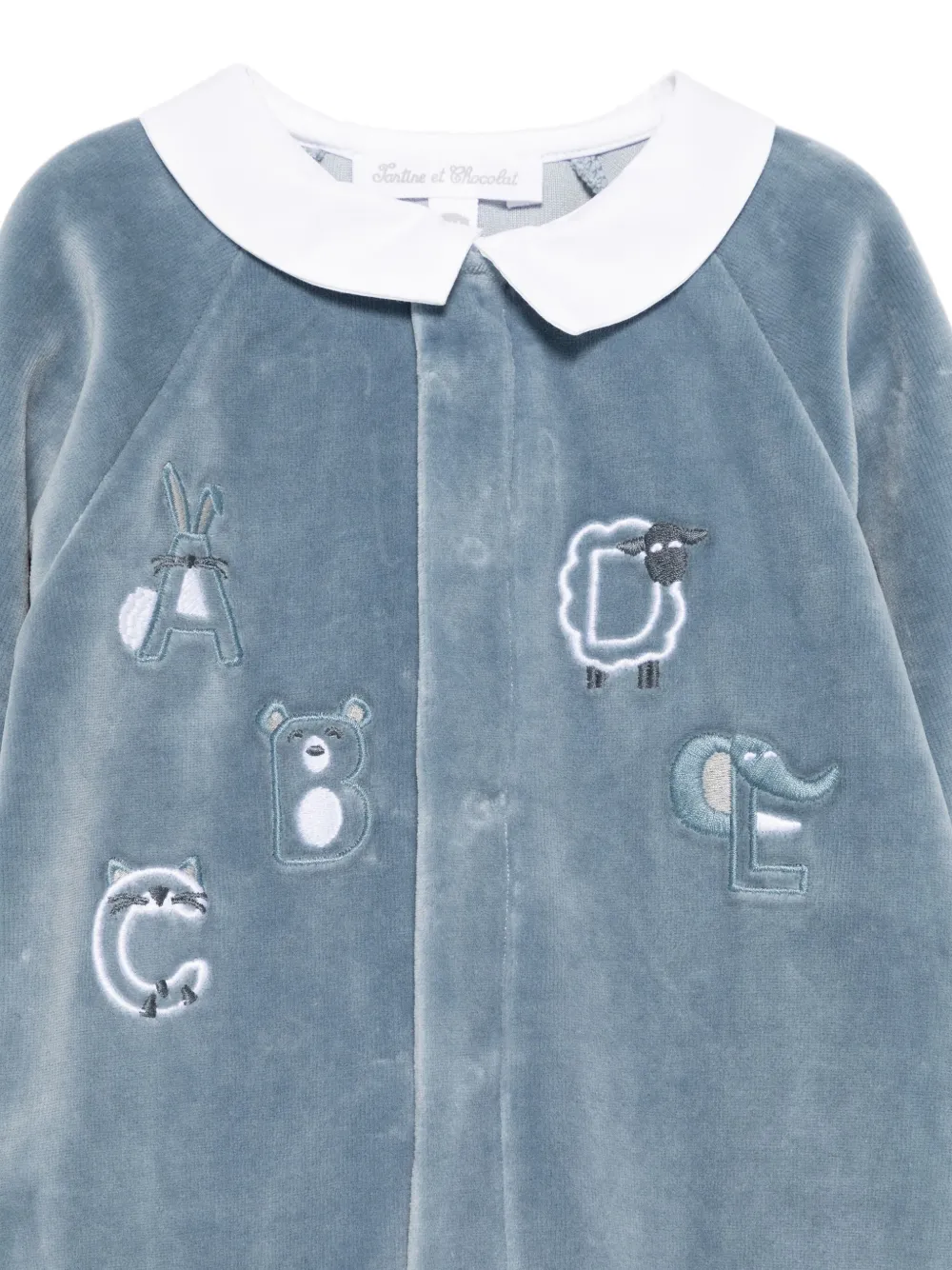 Tartine Et Chocolat Embroidered-design Velour Jumpsuit In Blue