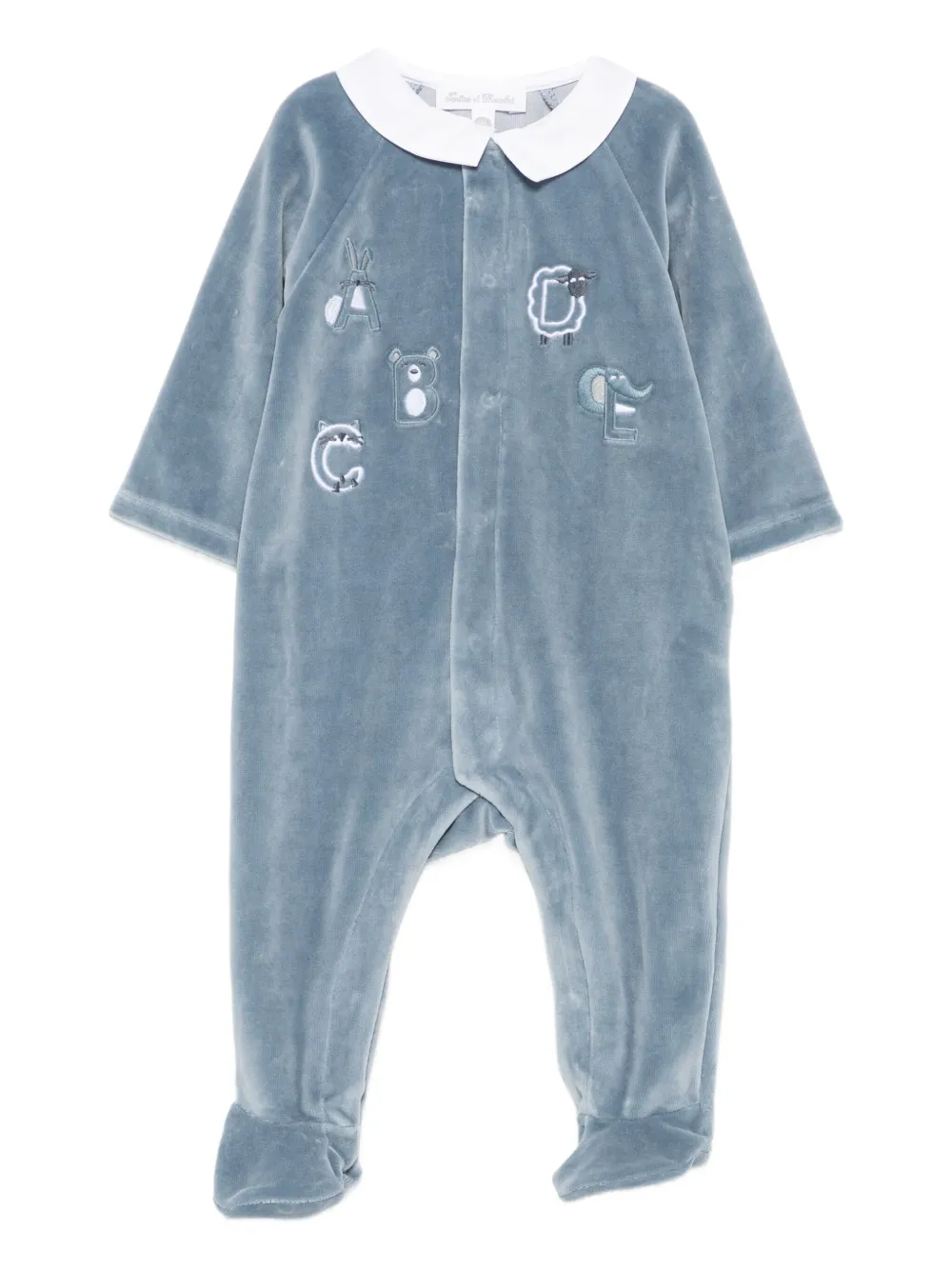 Tartine Et Chocolat Embroidered-design Velour Jumpsuit In Blue