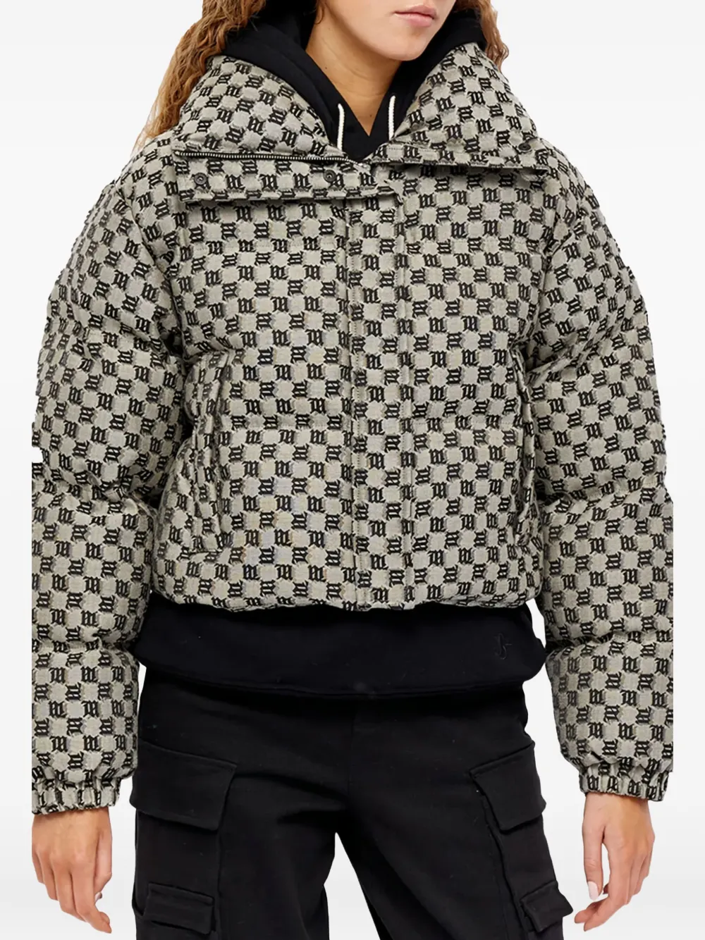 Misbhv Monogram-print Cropped Puffer Jacket In Gray