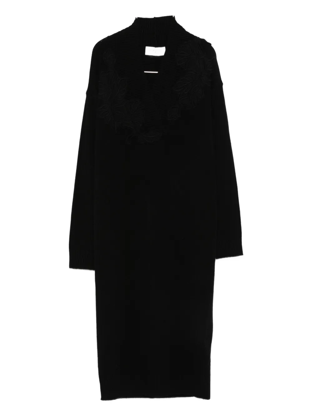 Ermanno Firenze Floral-embroidered V-neck Dress In Black