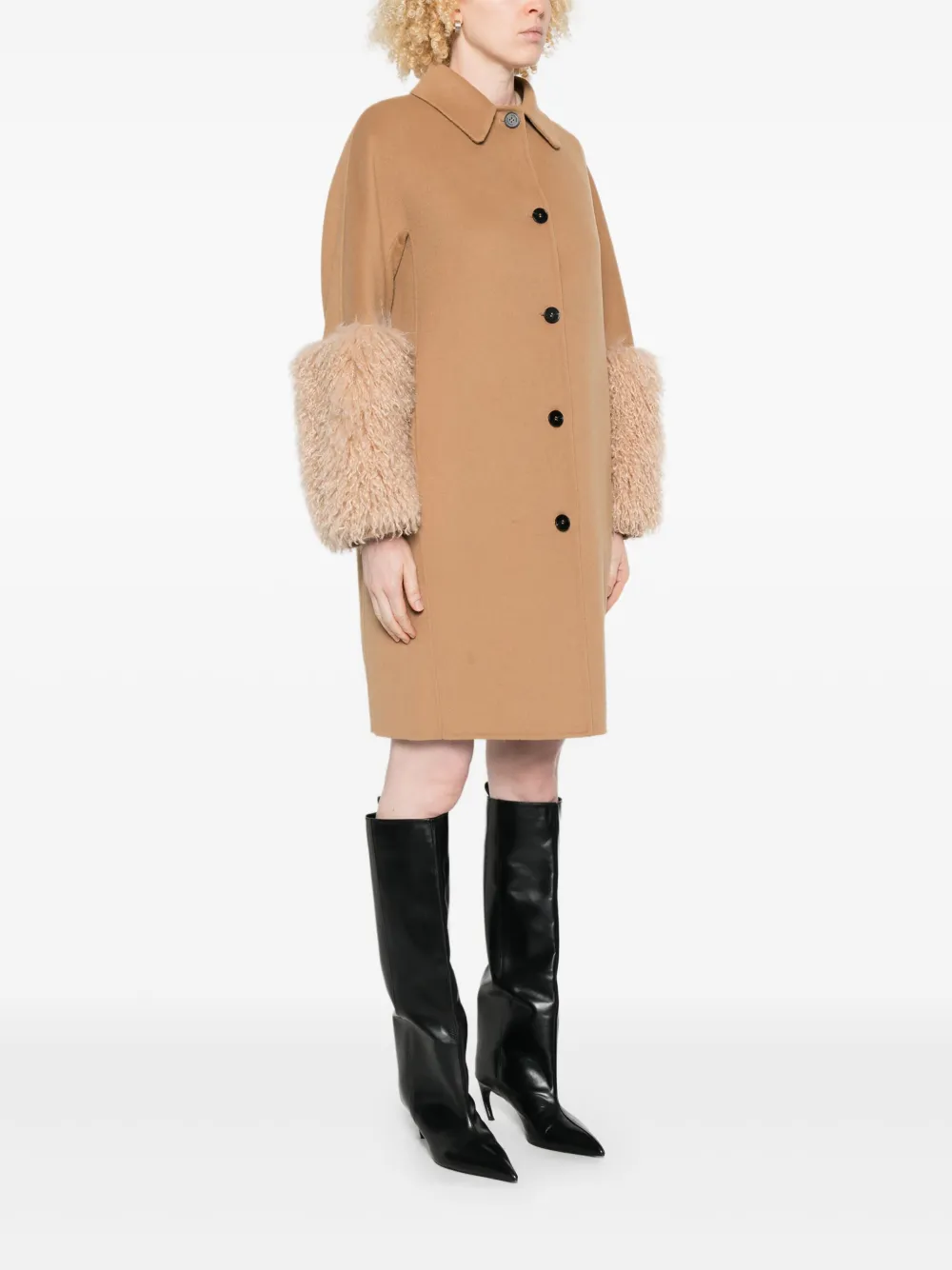 Ermanno Firenze Fur-trimmed Coat In Brown