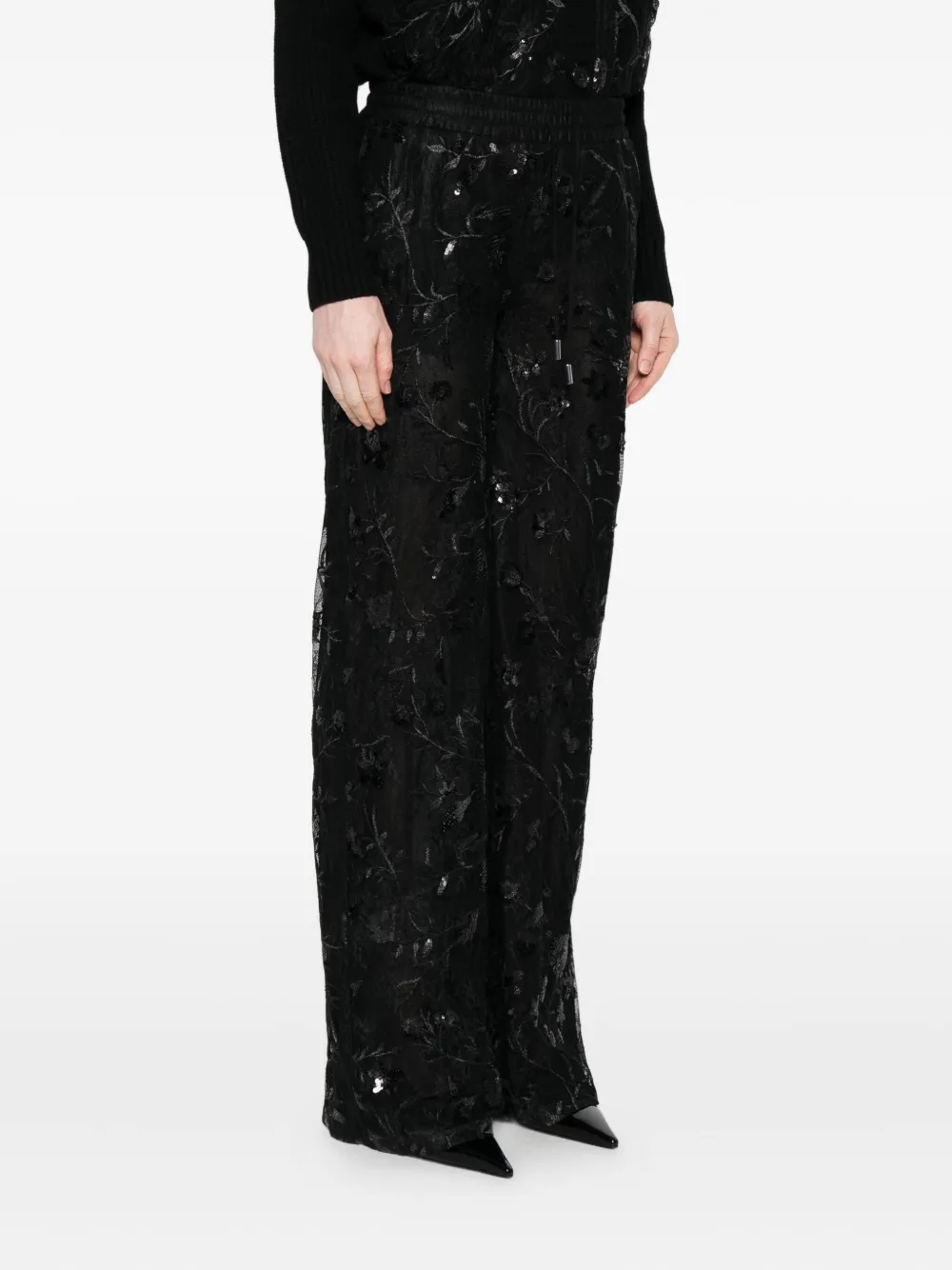 Ermanno Firenze Sequin-embellished Trousers In Black