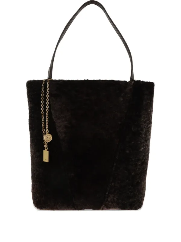 Chloé Shearling Panelled Tote Bag in Brown
