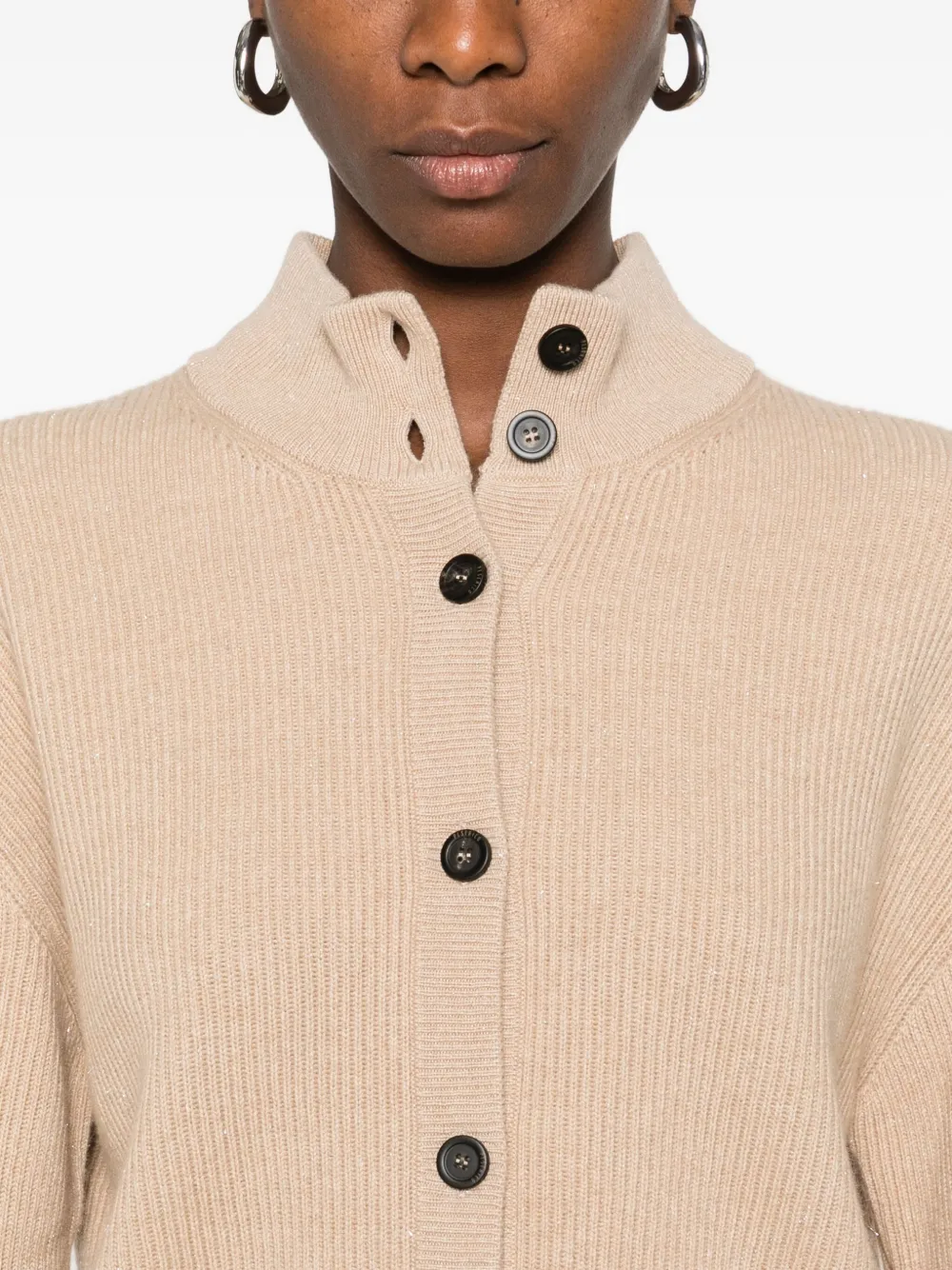 Peserico Beige Ribbed Knit Sweater With High Neckline In Nude