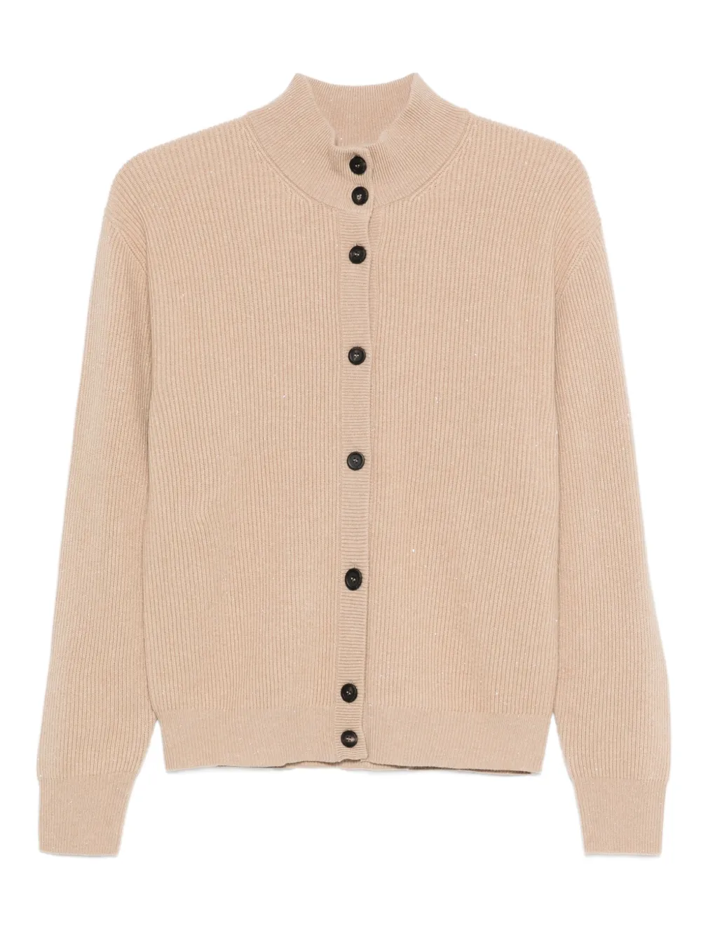 Peserico Beige Ribbed Knit Sweater With High Neckline In Nude