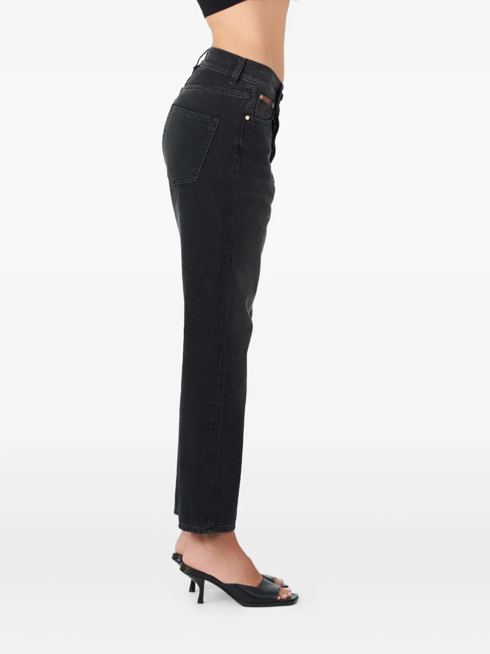 No44 Crossover-button Jeans In Black