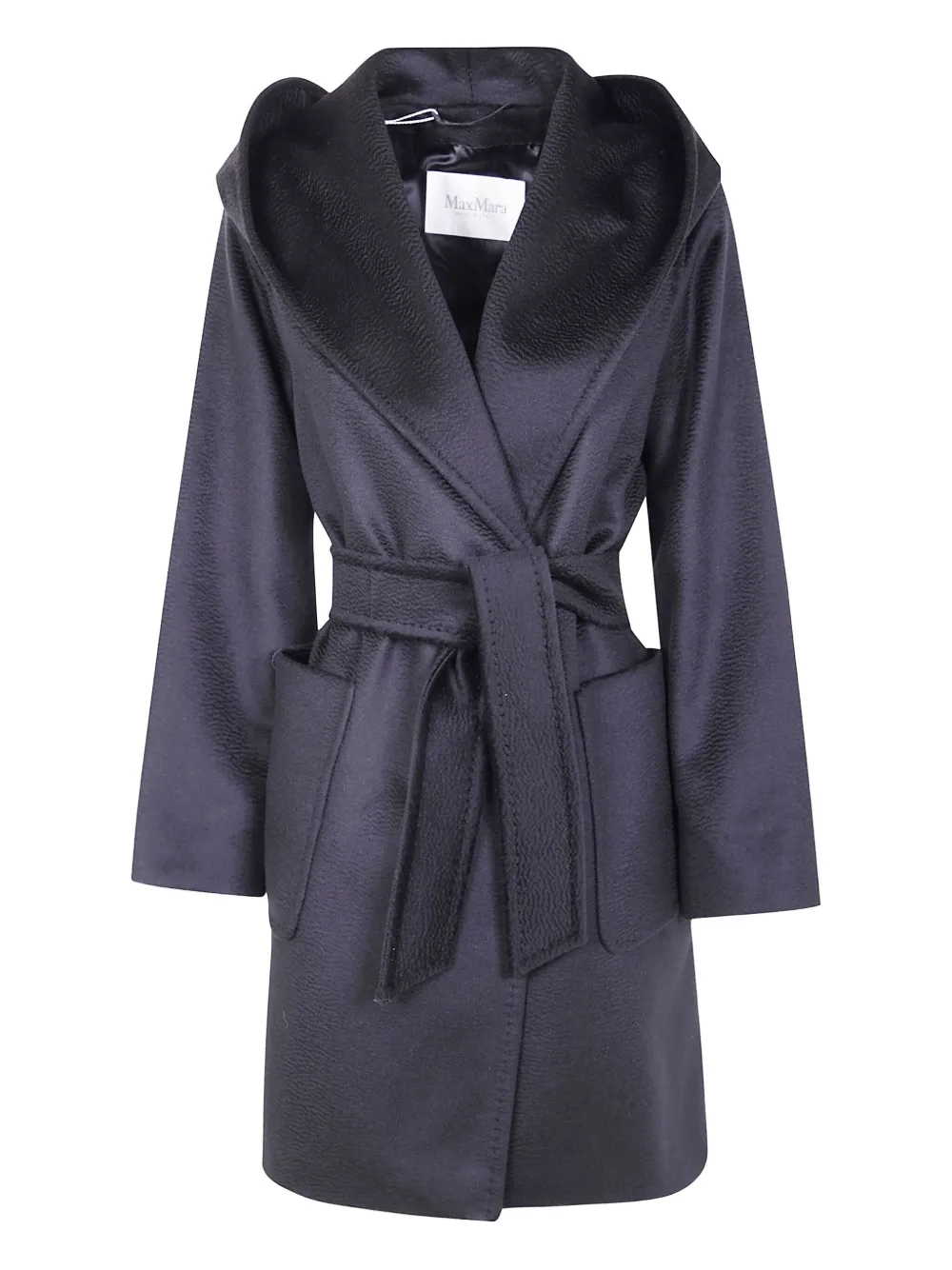 Max Mara Hooded Belted Coat In Blue