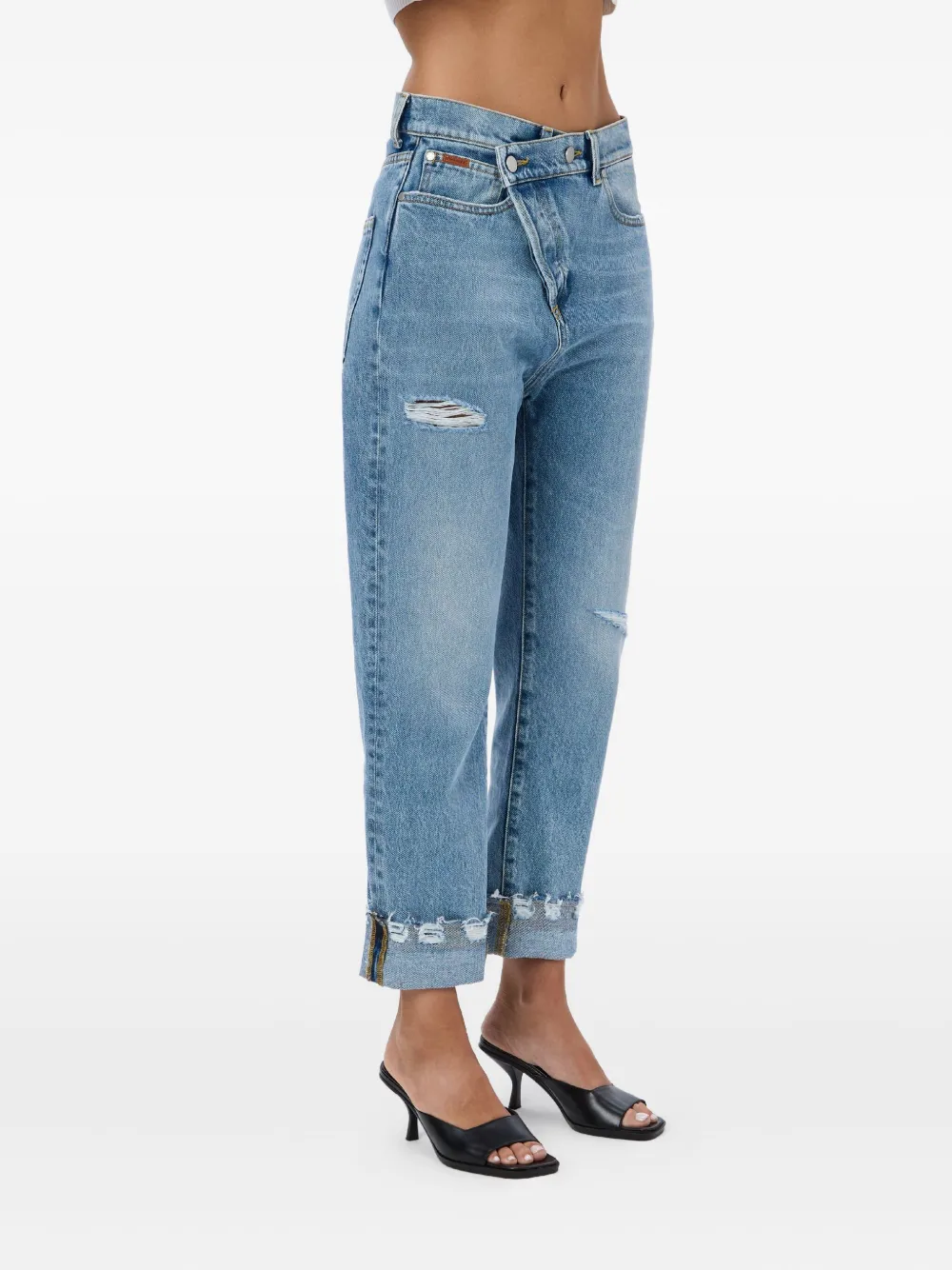 No44 Crossover Distressed Jeans In Blue