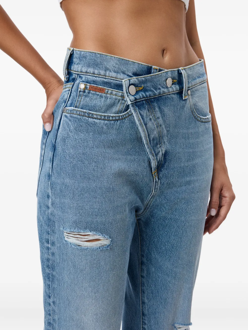 No44 Crossover Distressed Jeans In Blue