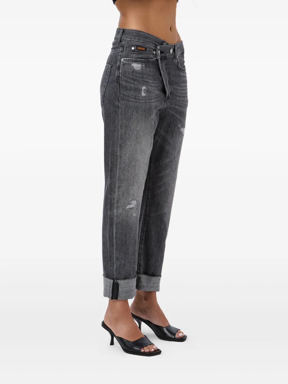 No44 Crossover Distressed Jeans In Black