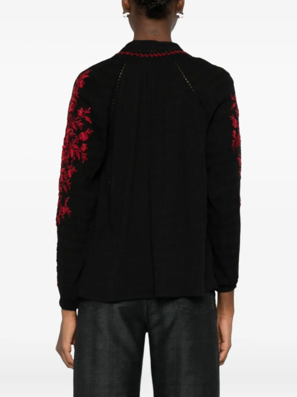 Maison Hotel Floral-embroidered Cotton Blouse In Red