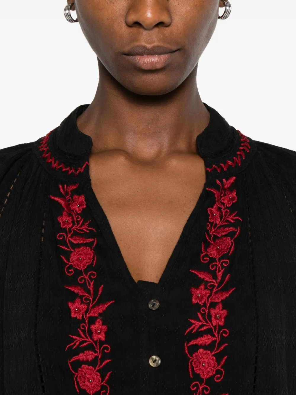 Maison Hotel Floral-embroidered Cotton Blouse In Red