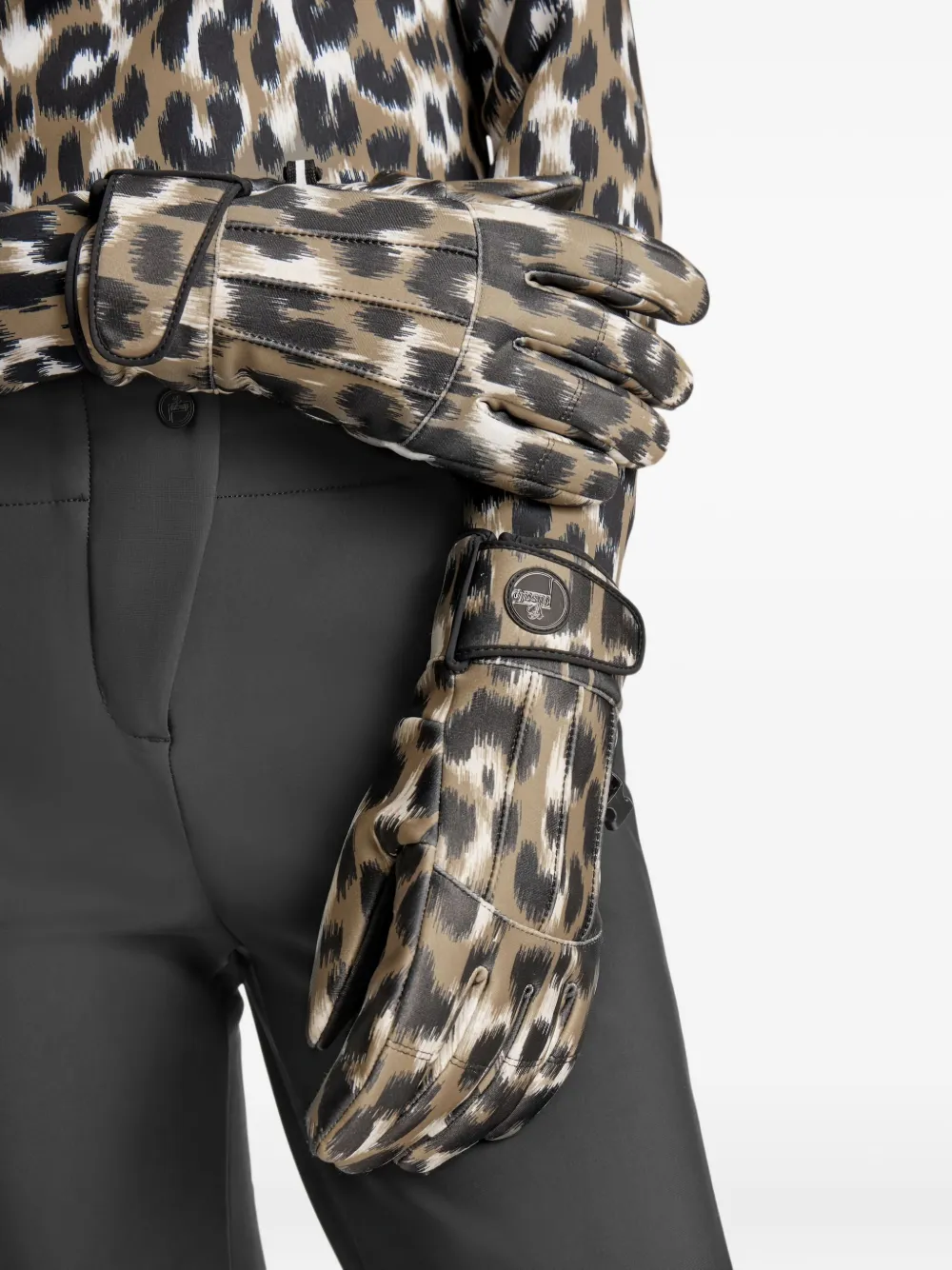 Fusalp Glacier Leopard-print Leather-palm Gloves In Brown