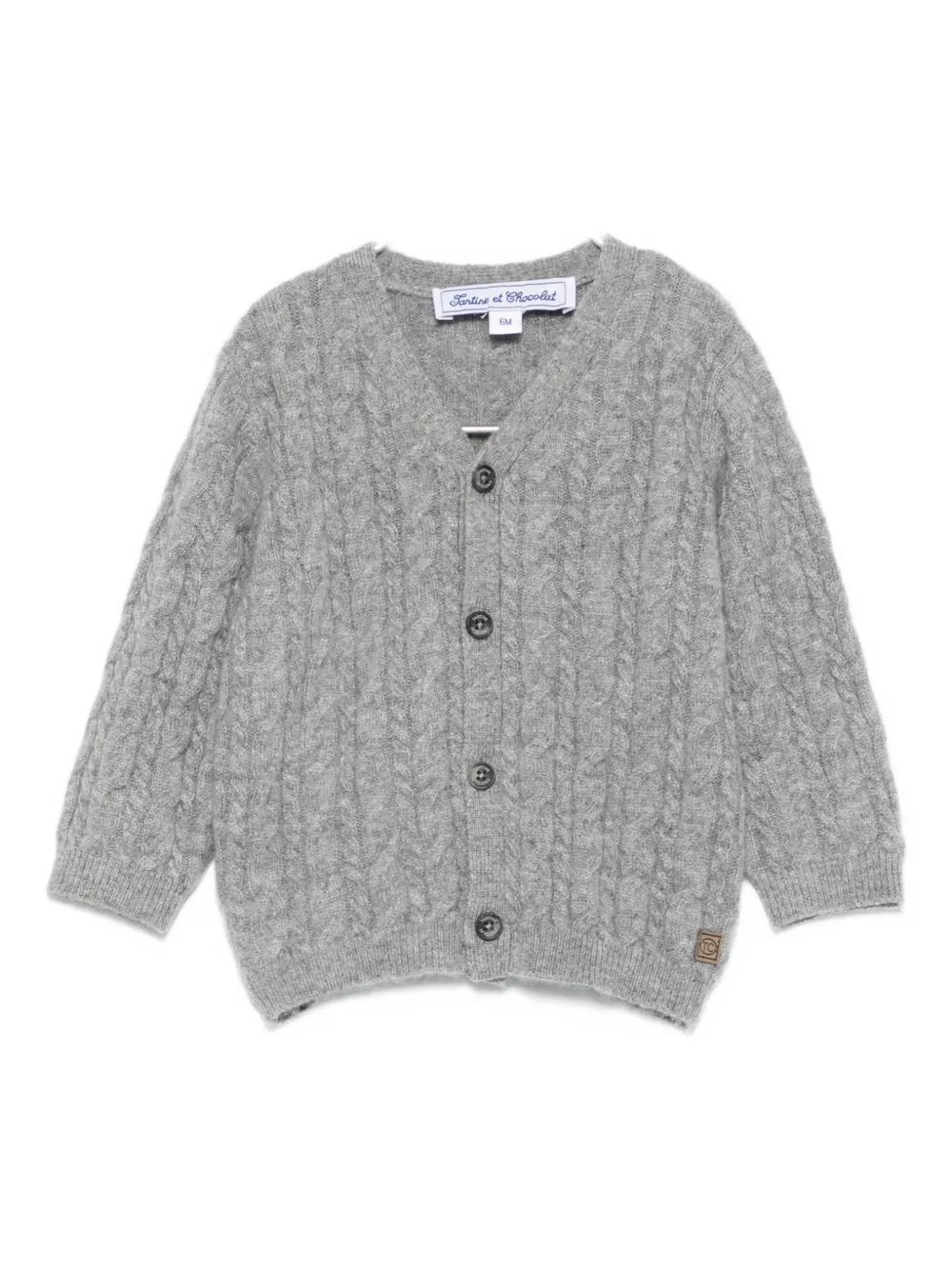 Tartine Et Chocolat Cable-knit Buttoned Cardigan In Gray