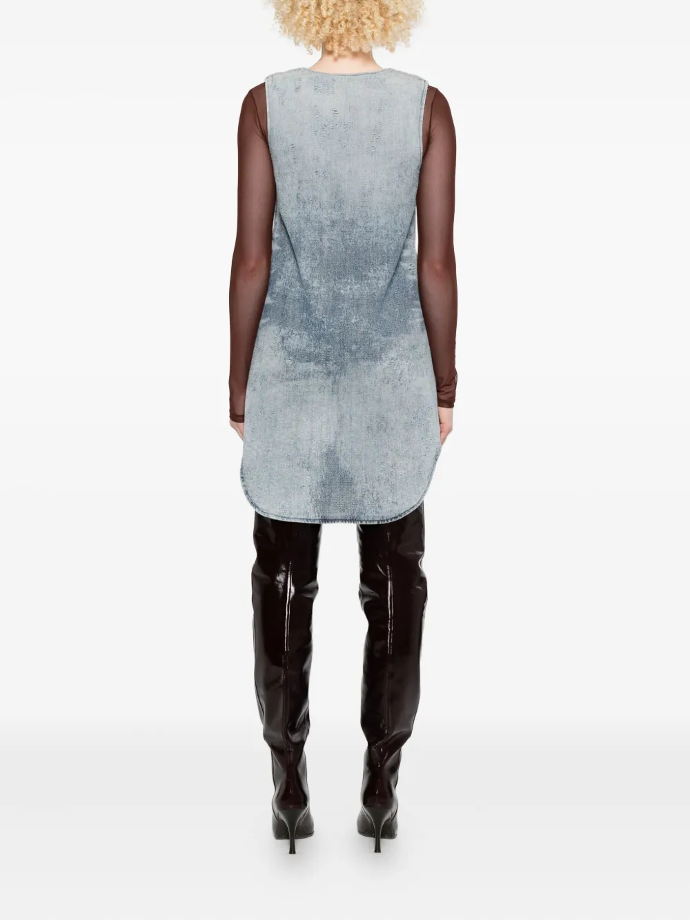 Diesel Sleeveless V-neck Distressed Denim Dress In Blue