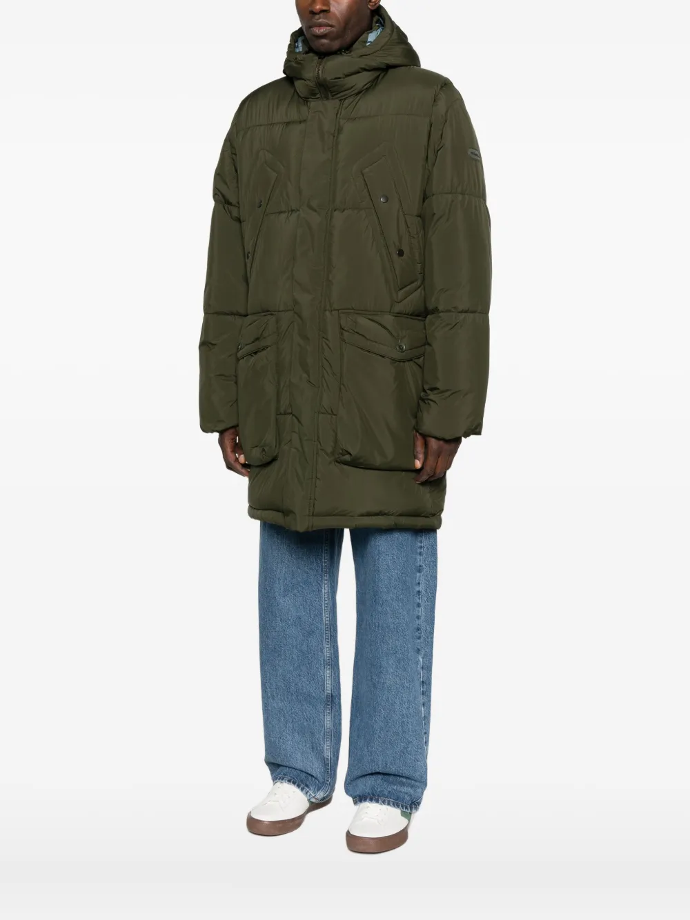 Paul Smith Quilted Hooded Long Parka Coat In Gray