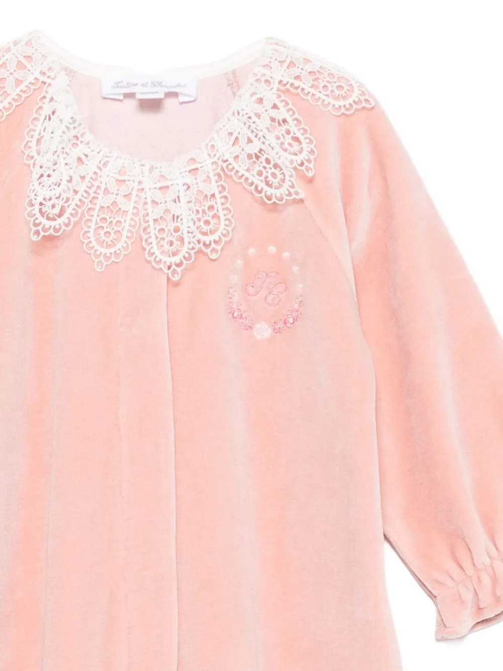 Tartine Et Chocolat Lace-collar Velvet Pajama In Pink