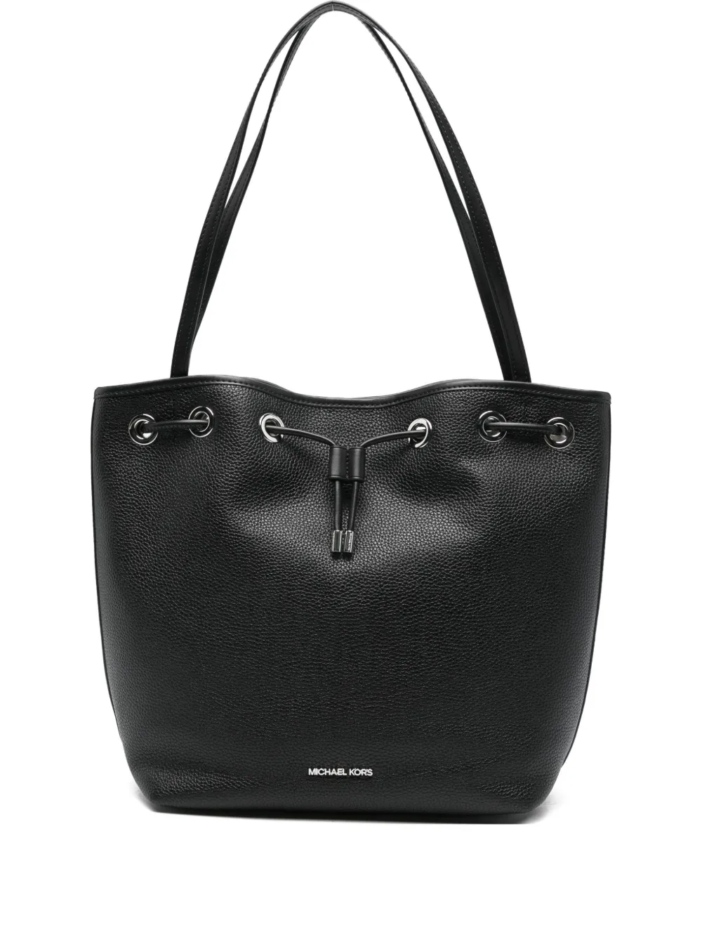 Michael Michael Kors Drawstring Leather Tote Bag In Black