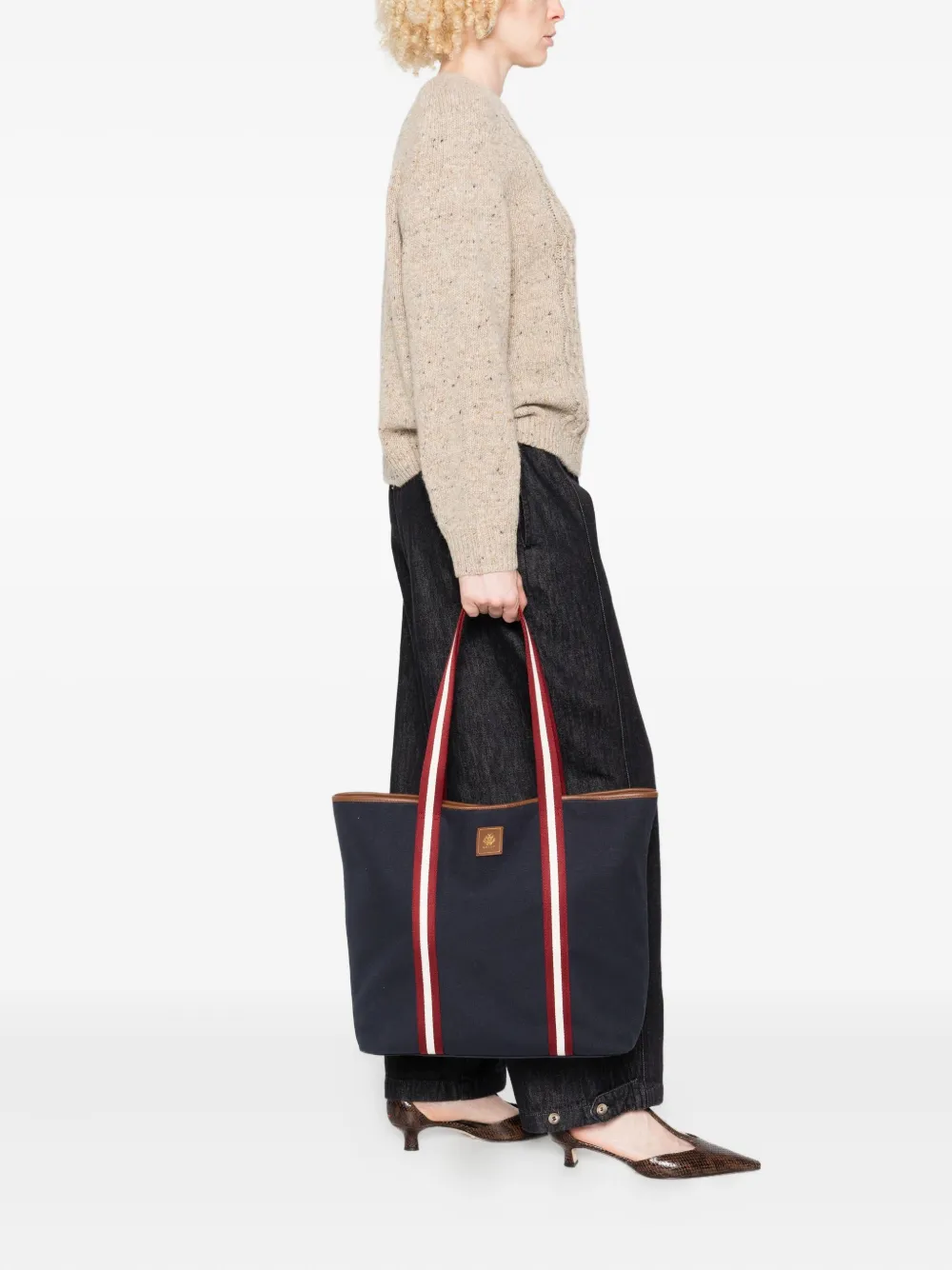 Bally Shopper met gestreept vlak - Blauw
