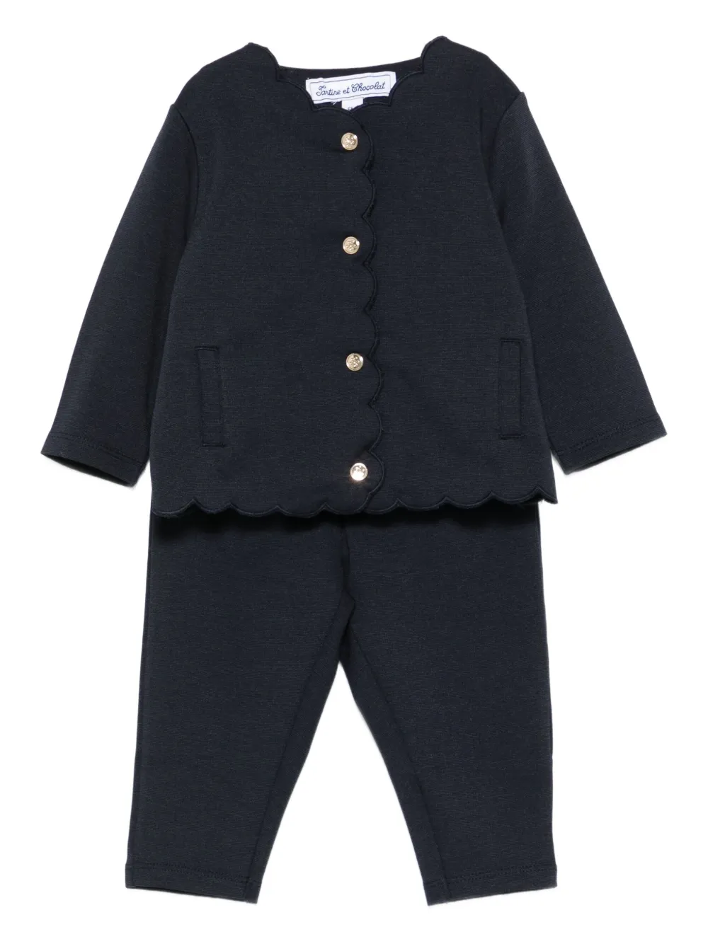 Tartine Et Chocolat Scalloped-trim Jersey Leggings In Blue