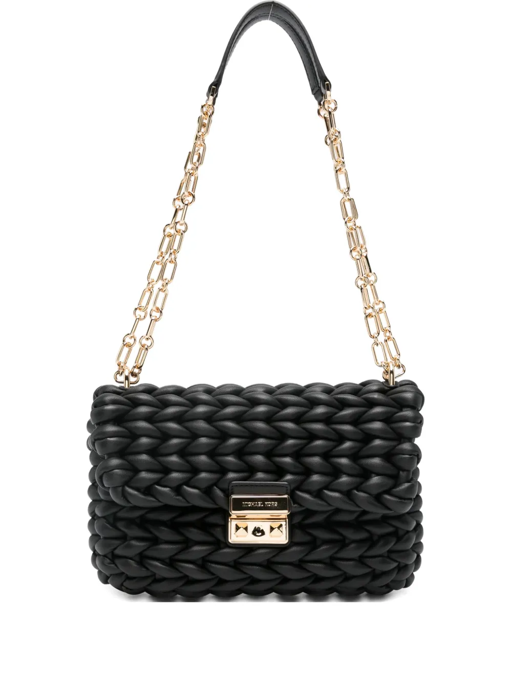 Michael Michael Kors Braided-leather Chain-strap Satchel Bag In Black