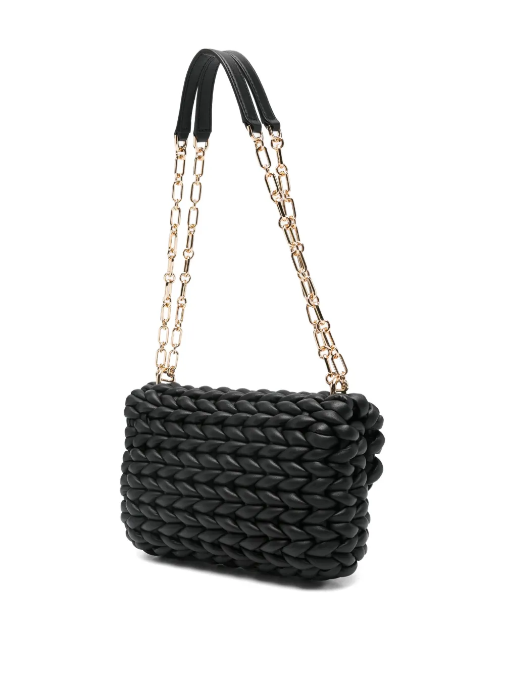 Michael Michael Kors Braided-leather Chain-strap Satchel Bag In Black