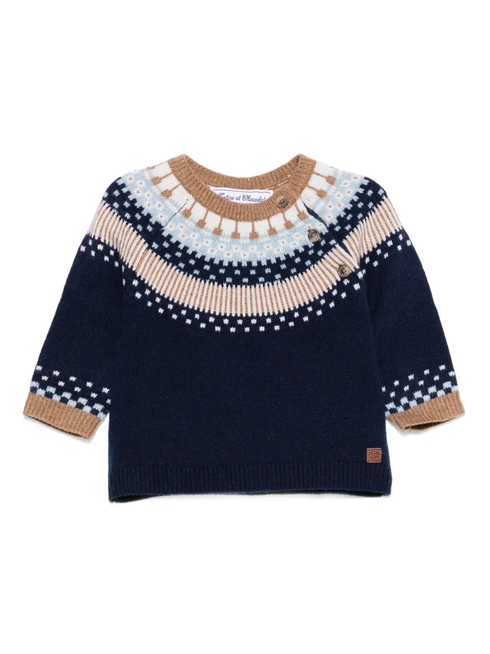 Tartine Et Chocolat Fair Isle-pattern Buttoned Sweater In Blue