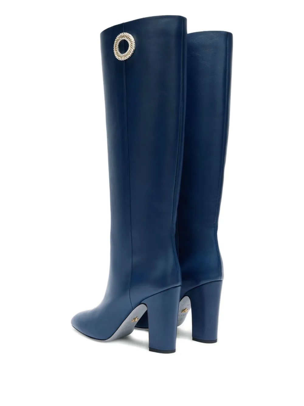 Genny 90mm Crystal-embellished Leather Knee-high Boots In Blue