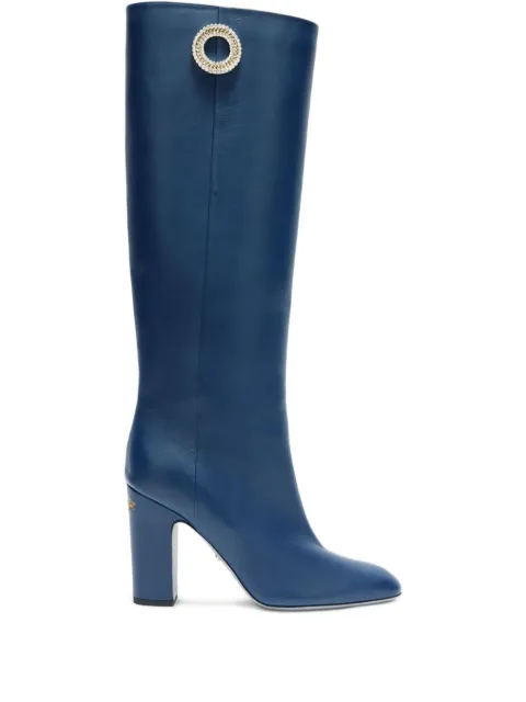 Genny 90mm crystal-embellished leather knee-high boots