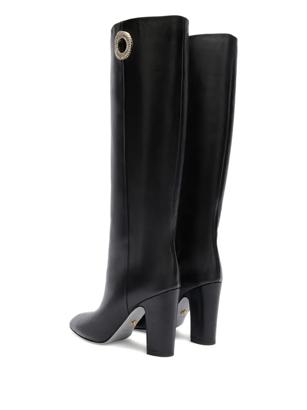 Genny 90mm Embellished Leather Knee-high Boots In Black