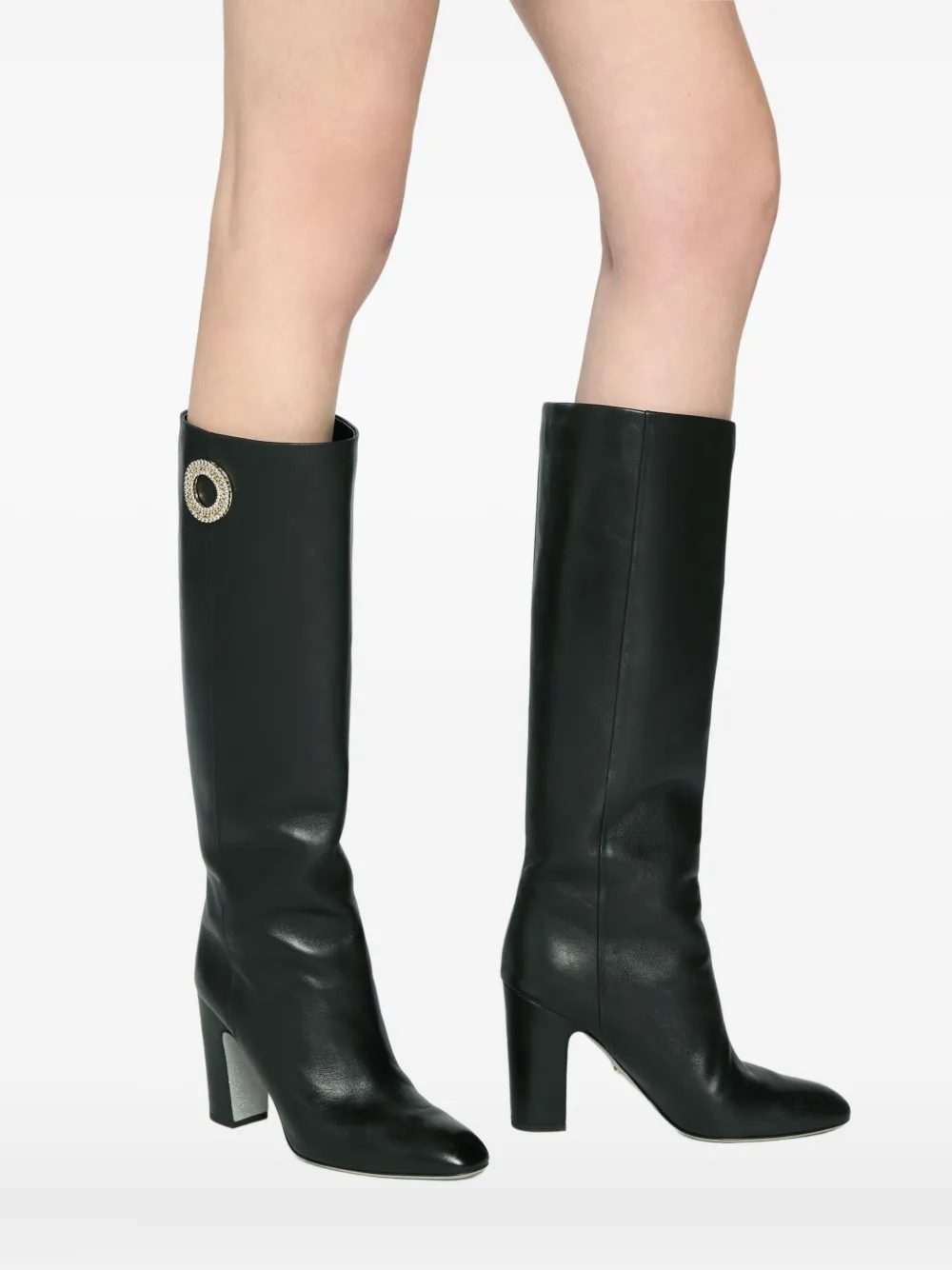 Genny 90mm Embellished Leather Knee-high Boots In Black