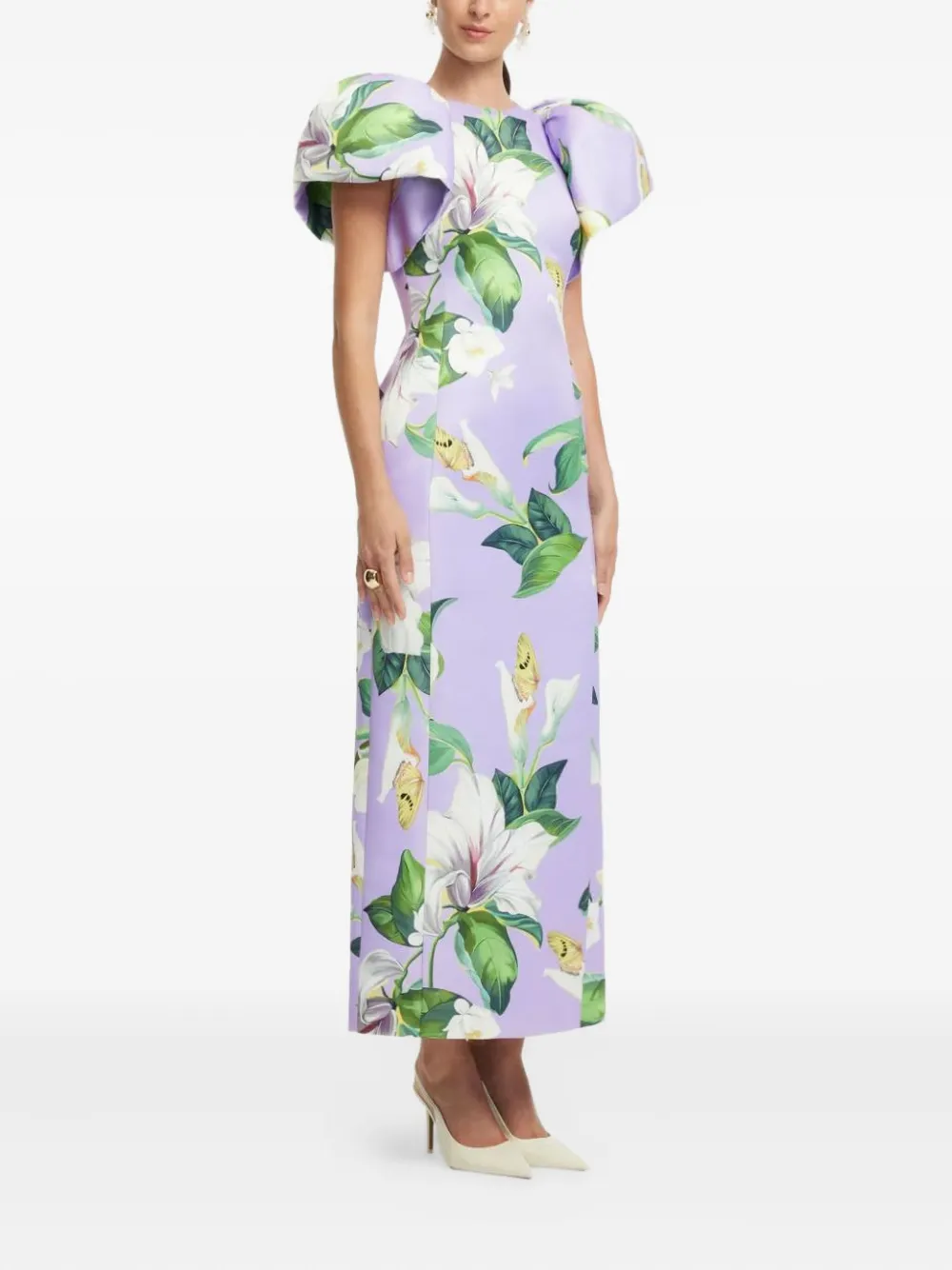 Leo Lin Lucinda maxi-jurk met pofmouwen en bloemen Paars