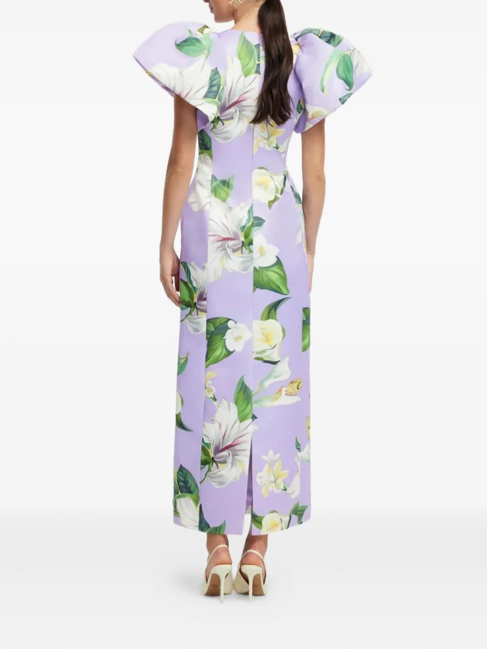 Leo Lin Lucinda maxi-jurk met pofmouwen en bloemen Paars