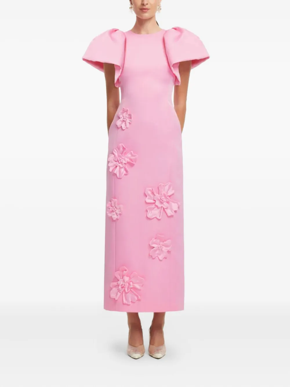 Leo Lin Lucinda floral-appliqué puff-sleeve maxi dress - Roze