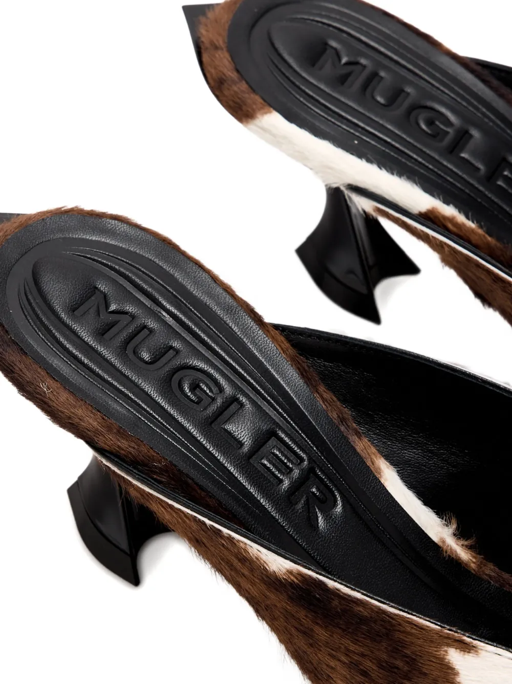 Mugler 55 Fang Cowhide Pointed-toe Mules In Brown