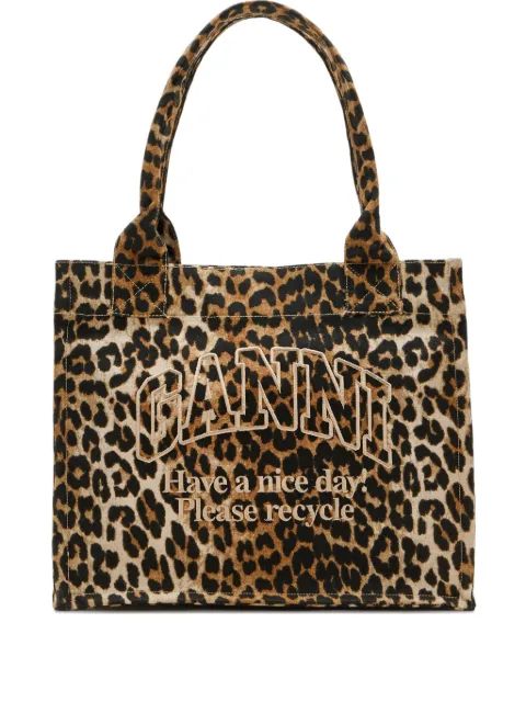 GANNI tote grande con estampado de leopardo y logo