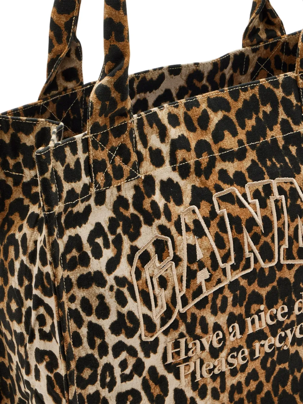 Ganni Womens Leopard Easy Shopper Large Recycled-cotton Tote Bag