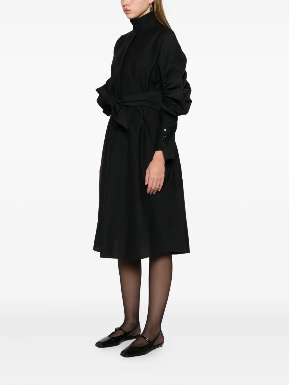 Psophia Ruched-detail Belted Midi Dress In Black