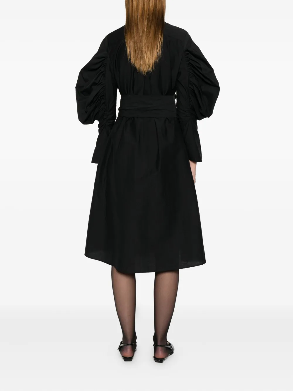 Psophia Ruched-detail Belted Midi Dress In Black