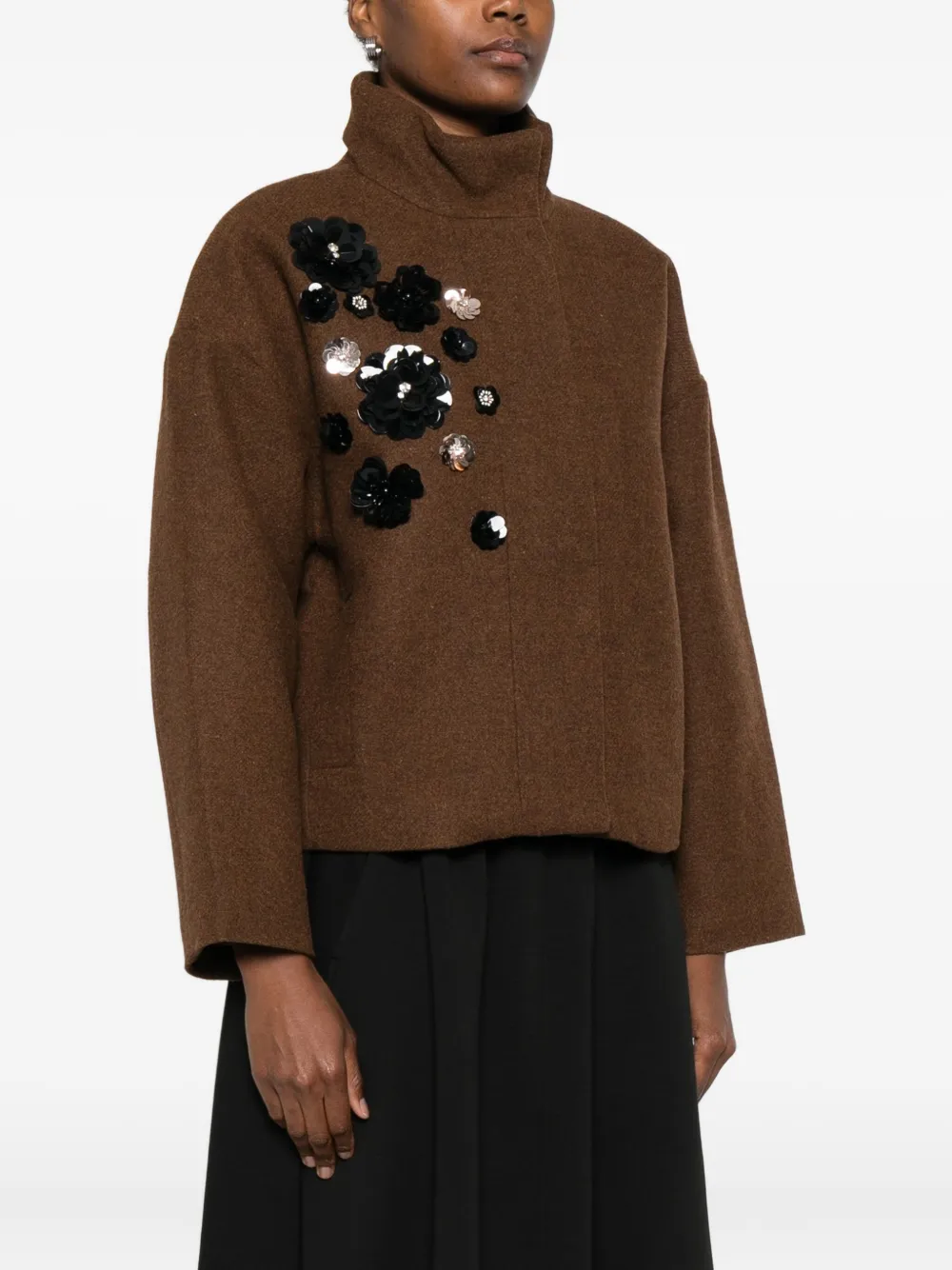 PSOPHIA Wollen jack met bloemapplicatie Bruin