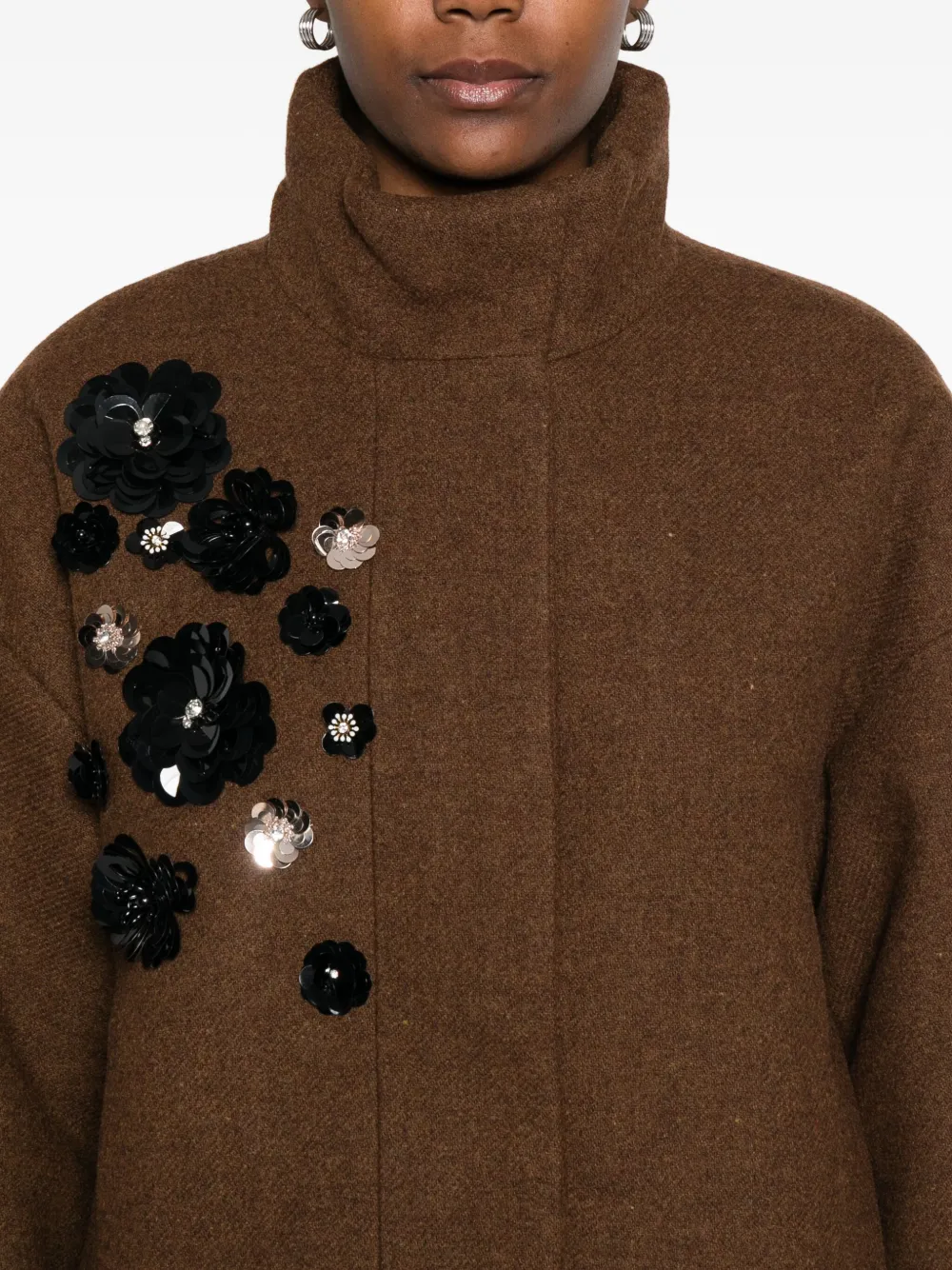 PSOPHIA Wollen jack met bloemapplicatie Bruin