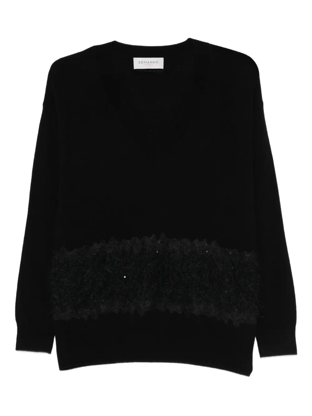 Ermanno Firenze Lace-panel Sweater In Black