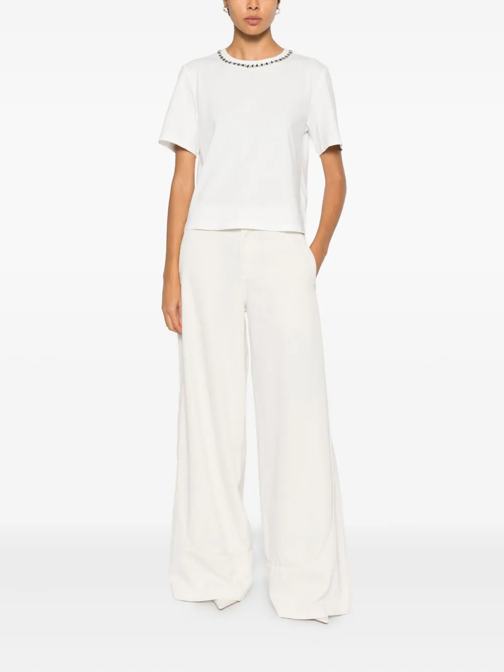 ERMANNO FIRENZE Verfraaid T-shirt met ronde hals - Wit