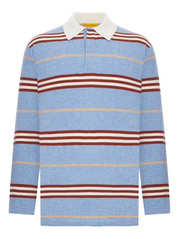 Guest In Residence Striped-pattern Long-sleeve Polo Shirt in Blue