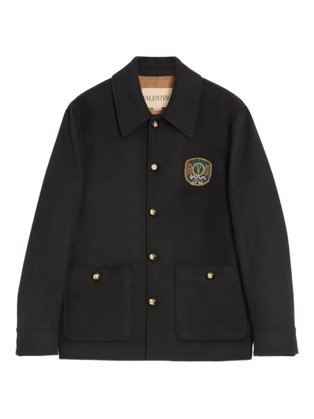 Valentino Garavani エンブロイダリー パッチポケット シャツジャケット - ブラック Valentino Garavani エンブロイダリー パッチポケット シャツジャケット - ブラック