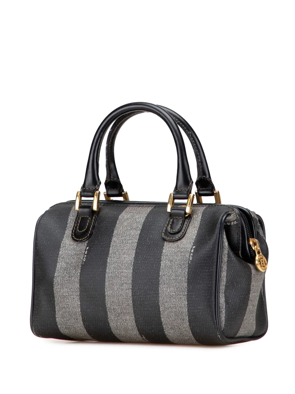 Pre-owned Fendi 20th Century Pequin Coated Canvas Boston Bag In Black