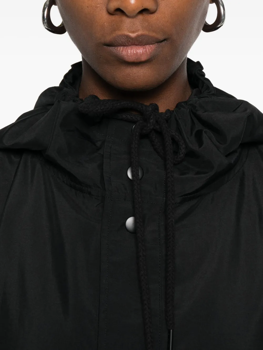 6397 Hooded Drawstring Coat In Black