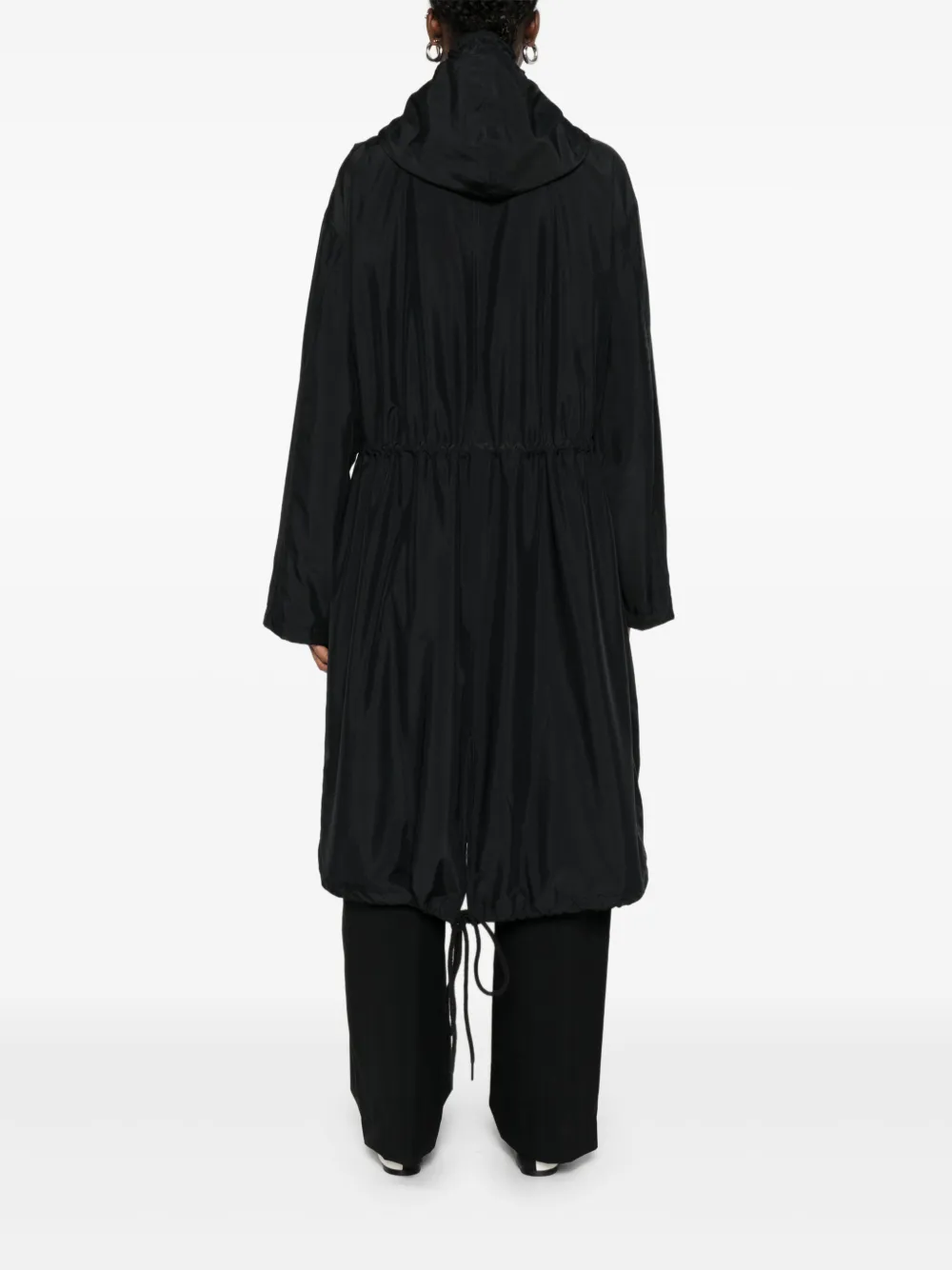 6397 Hooded Drawstring Coat In Black